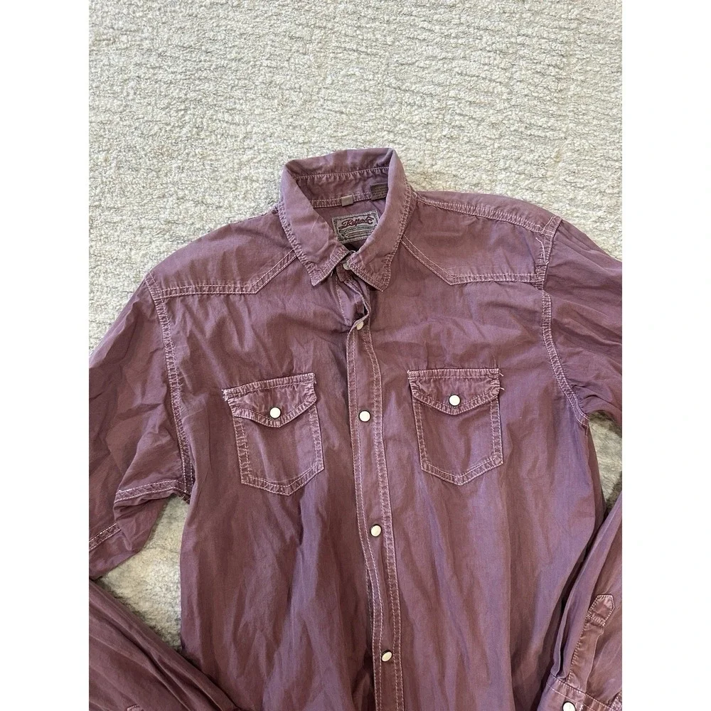 RafterC Maroon Fade Pink Pearl Snap Button Up Collared Long Sleeve Shirt Men XXL